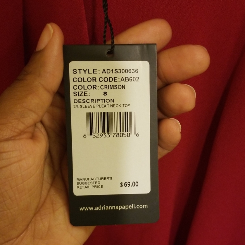 Adrianna Papell 3/4 Sleeve Pleat Neck Top - Picture 5 of 5
